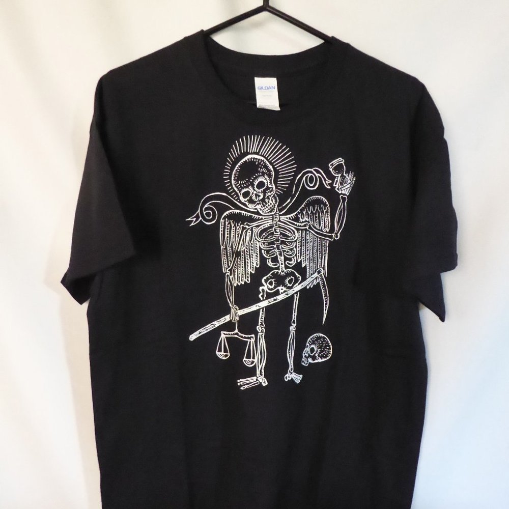 ANGEL OF DEATH SKELETON GRIM REAPER MENS BLACK T SHIRT (NEW) LARGE